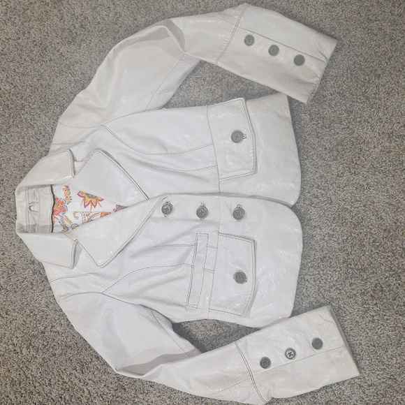❤️Cream LEATHER Jacket Blazer Lined, Button Womens Small - Picture 7 of 11